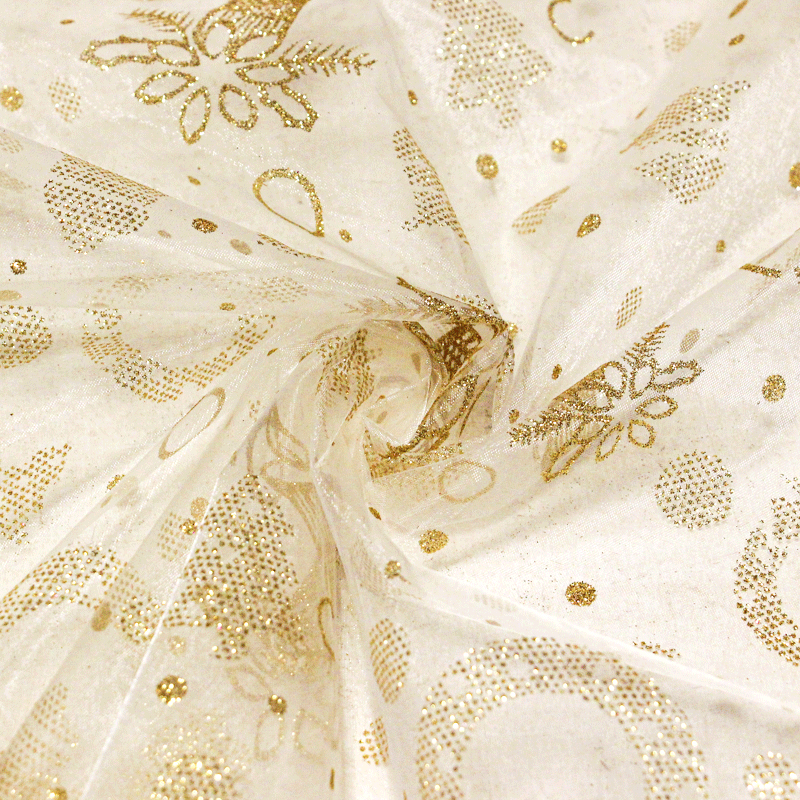 Organza imprimé Noël - Bougie dorée