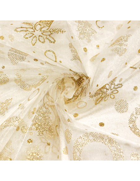 Organza imprimé Noël - Bougie dorée