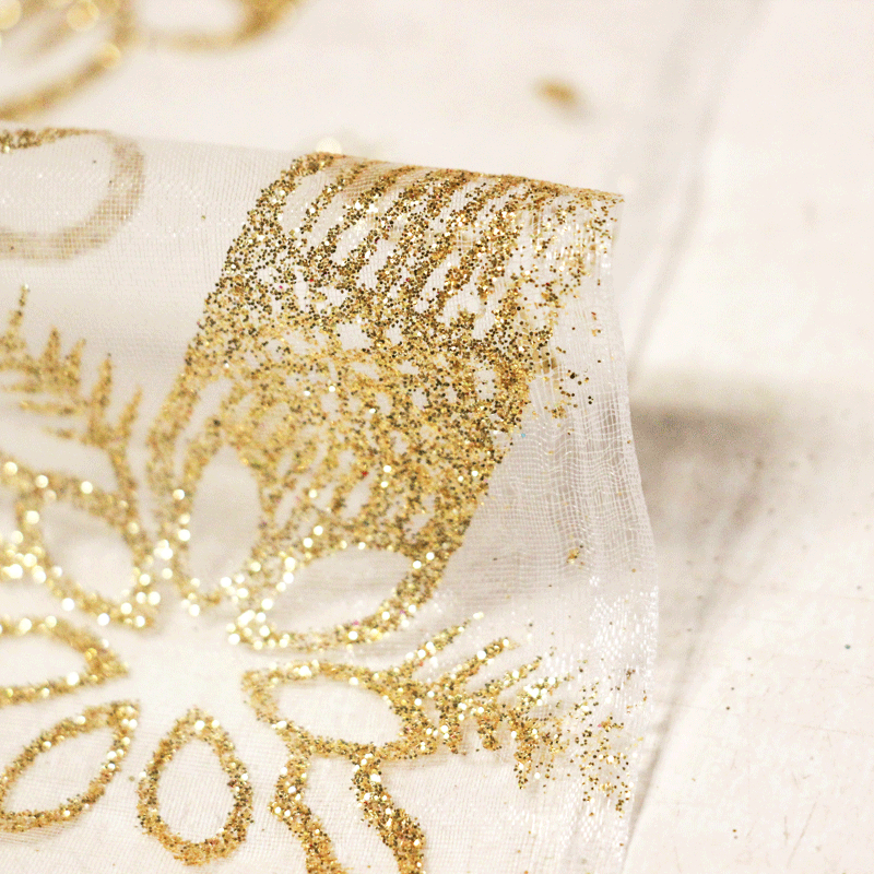 Organza imprimé Noël - Bougie dorée