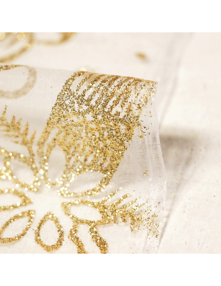 Organza imprimé Noël - Bougie dorée