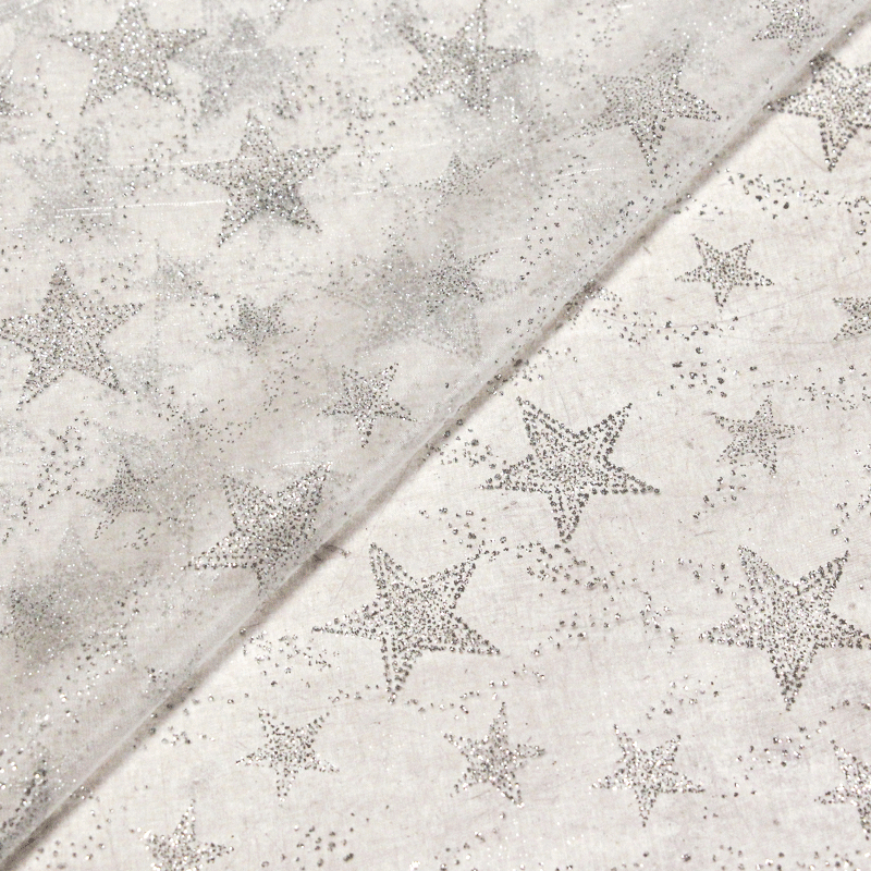 Organza imprimé Noël - Étoile argent