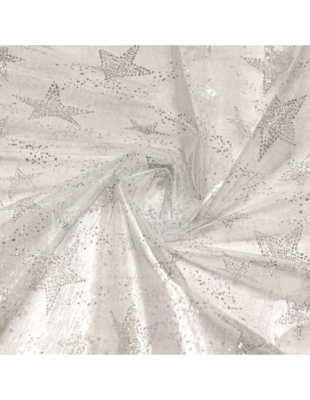 Organza imprimé Noël - Étoile argent