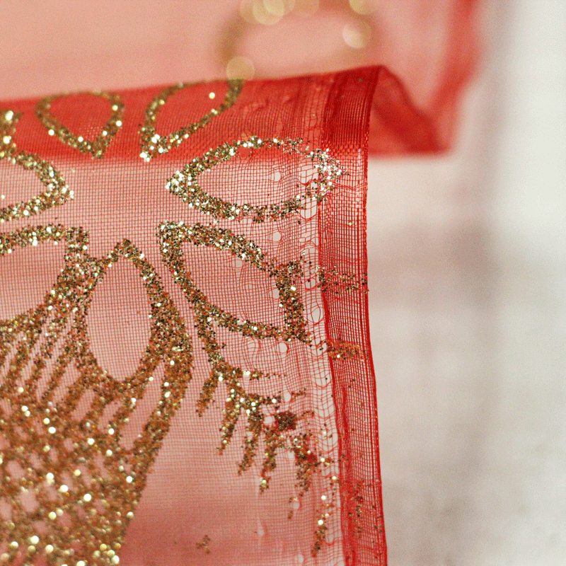 Organza imprimé Noël - Bougie dorée fond rouge