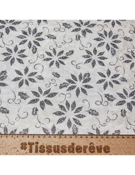 Organza imprimé Noël - Fleur argent