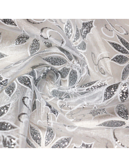 Organza imprimé Noël - Fleur argent