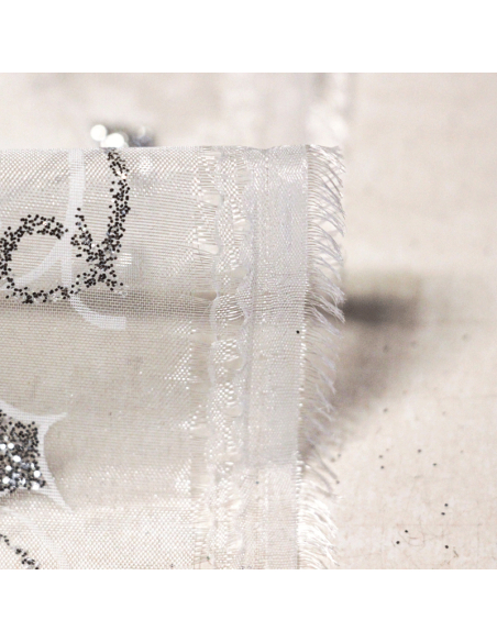 Organza imprimé Noël - Fleur argent