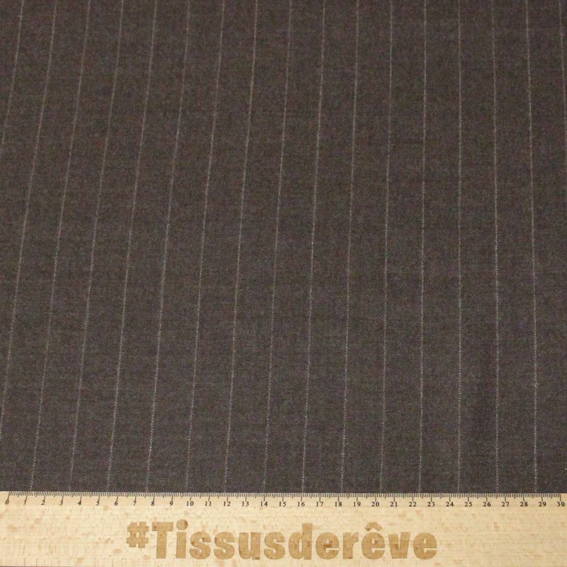 Flanelle 100% laine vierge - Marron rayure craie
