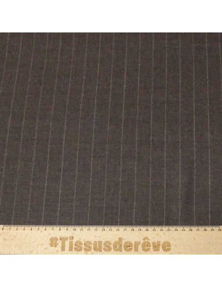 Flanelle 100% laine vierge - Marron rayure craie