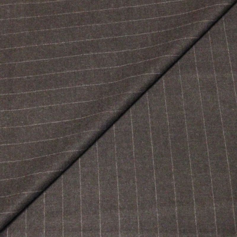 Flanelle 100% laine vierge - Marron rayure craie