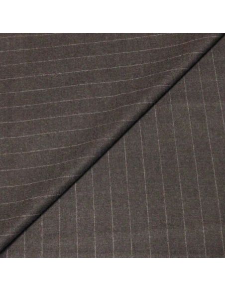 Flanelle 100% laine vierge - Marron rayure craie