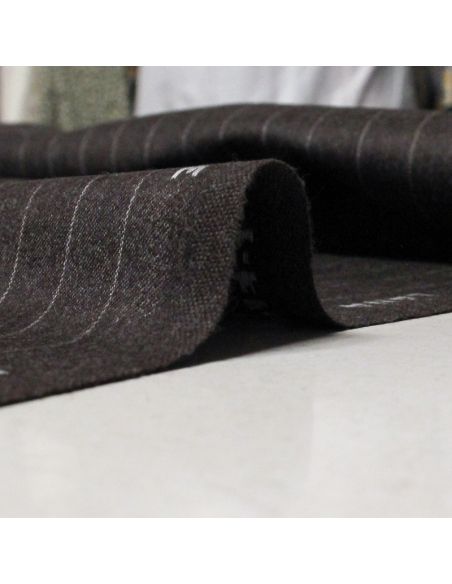 Flanelle 100% laine vierge - Marron rayure craie