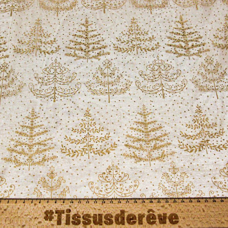 Organza imprimée Noël - Sapin doré