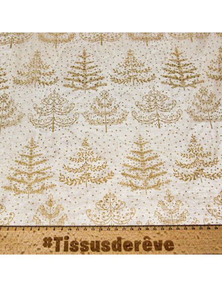 Organza imprimée Noël - Sapin doré