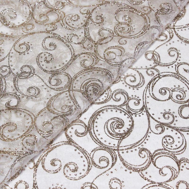 Organza imprimée Noël - Motif baroque doré