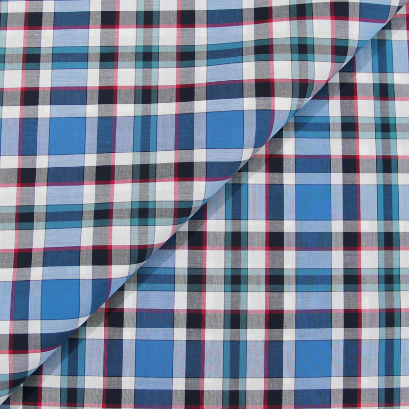 Tissu pour chemise 100% coton tissé-teint motifs clan - Bleu