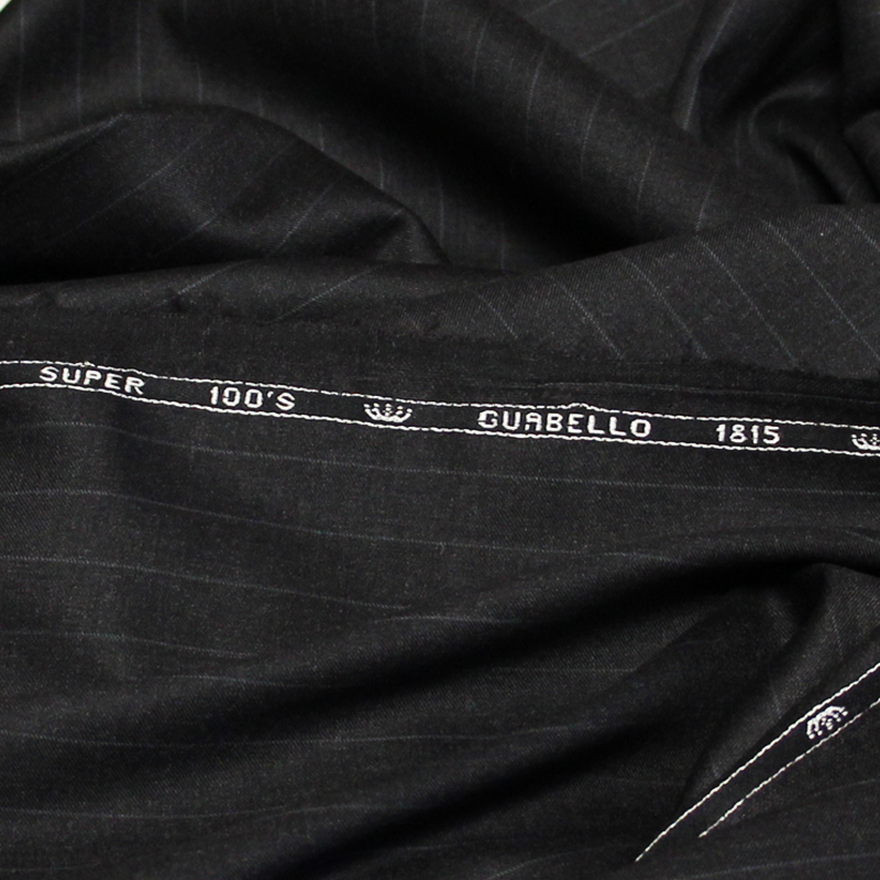 Tissu tailleur sergé 100% laine mérinos super 100's - Rayure craie fond anthracite