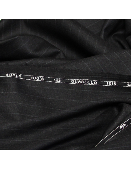 Tissu tailleur sergé 100% laine mérinos super 100's - Rayure craie fond anthracite