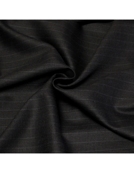 Tissu tailleur sergé 100% laine mérinos super 100's - Rayure craie fond anthracite
