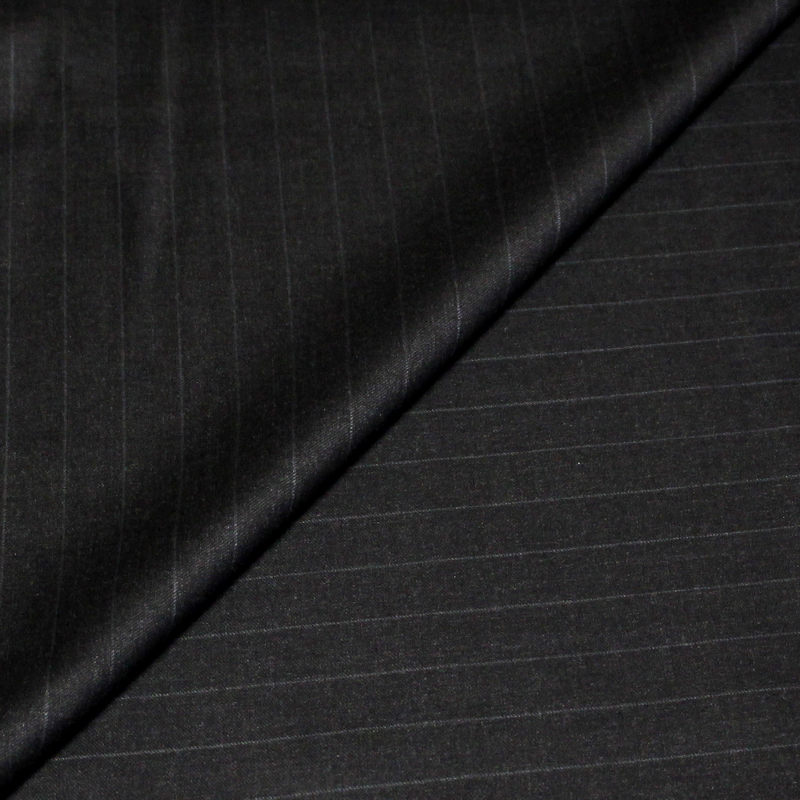 Tissu tailleur sergé 100% laine mérinos super 100's - Rayure craie fond anthracite