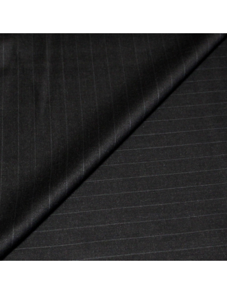 Tissu tailleur sergé 100% laine mérinos super 100's - Rayure craie fond anthracite