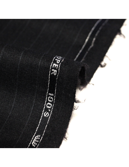 Tissu tailleur sergé 100% laine mérinos super 100's - Rayure craie fond anthracite