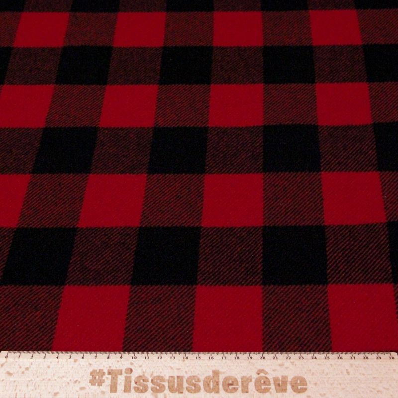 Sergé de laine à carreaux - Rouge & noir
