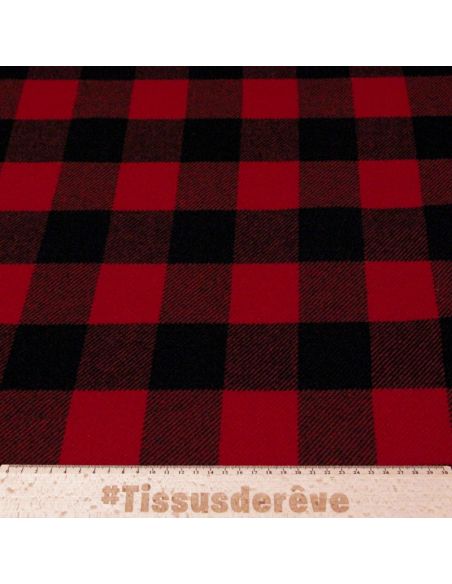 Sergé de laine à carreaux - Rouge & noir