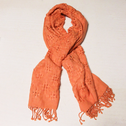 Écharpe à frange 100% cachemire natté & ajouré - Corail