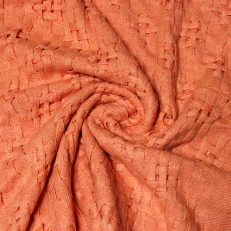 Écharpe à frange 100% cachemire natté & ajouré - Corail