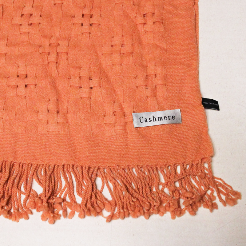 Écharpe à frange 100% cachemire natté & ajouré - Corail
