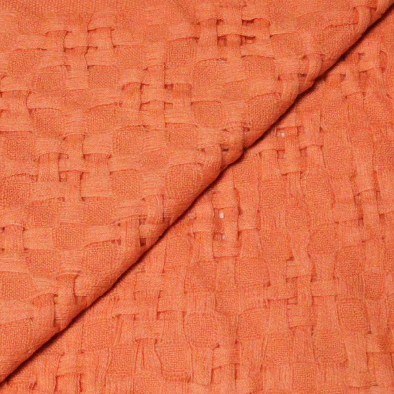 Écharpe à frange 100% cachemire natté & ajouré - Corail