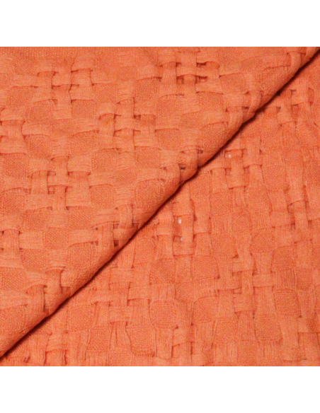 Écharpe à frange 100% cachemire natté & ajouré - Corail