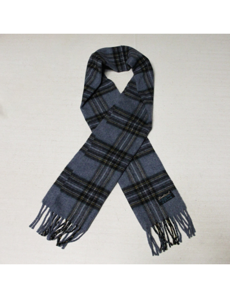 Écharpe à frange de laine - Carreaux bleu