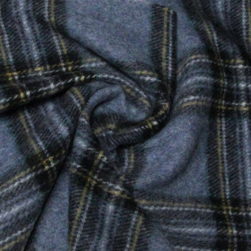 Écharpe à frange de laine - Carreaux bleu