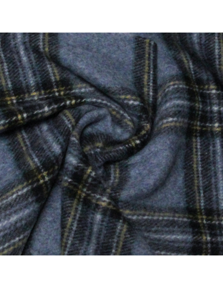 Écharpe à frange de laine - Carreaux bleu