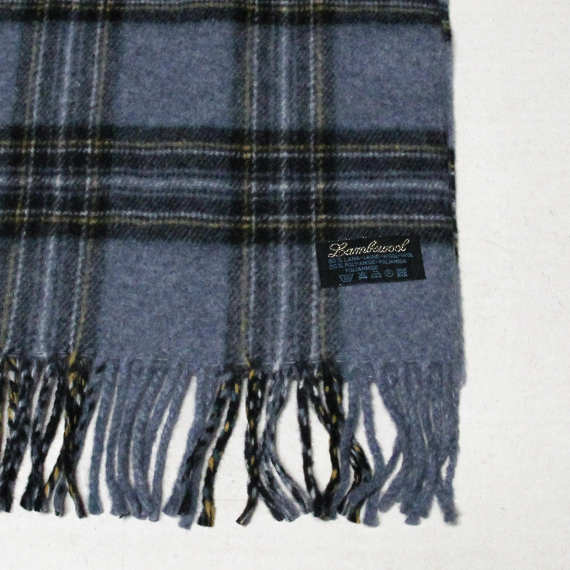 Écharpe à frange de laine - Carreaux bleu