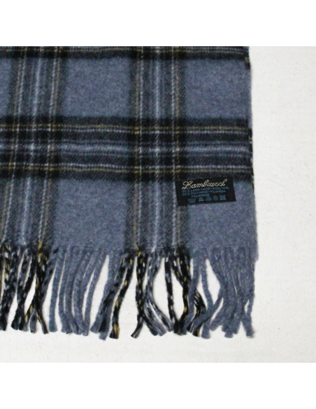 Écharpe à frange de laine - Carreaux bleu