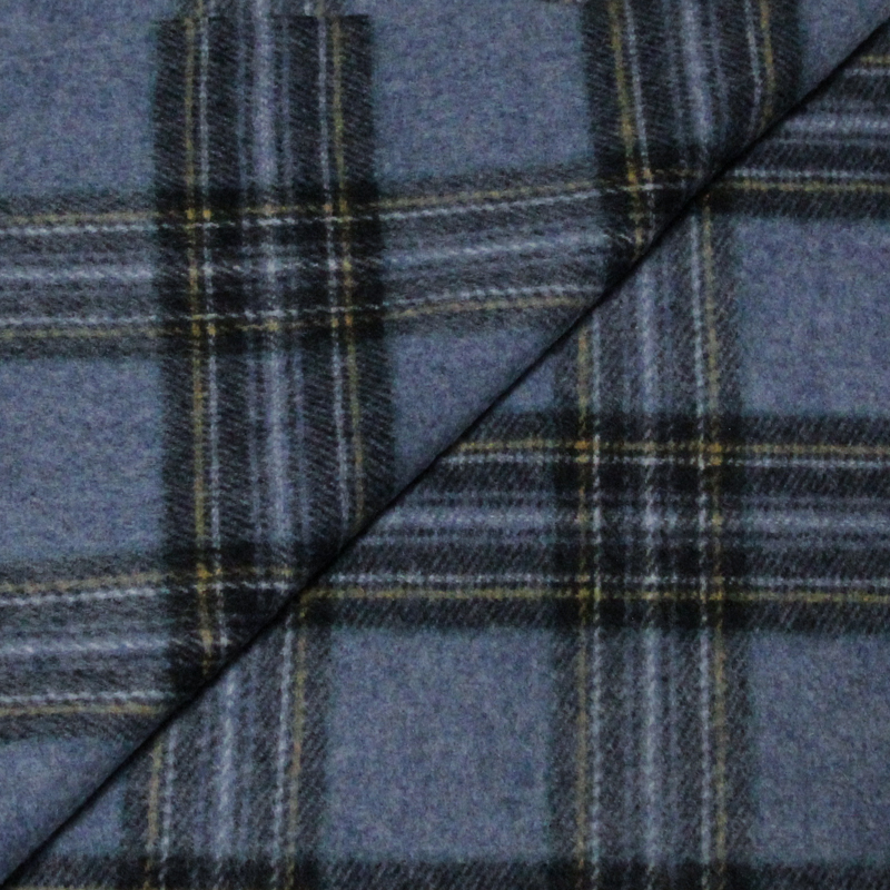 Écharpe à frange de laine - Carreaux bleu