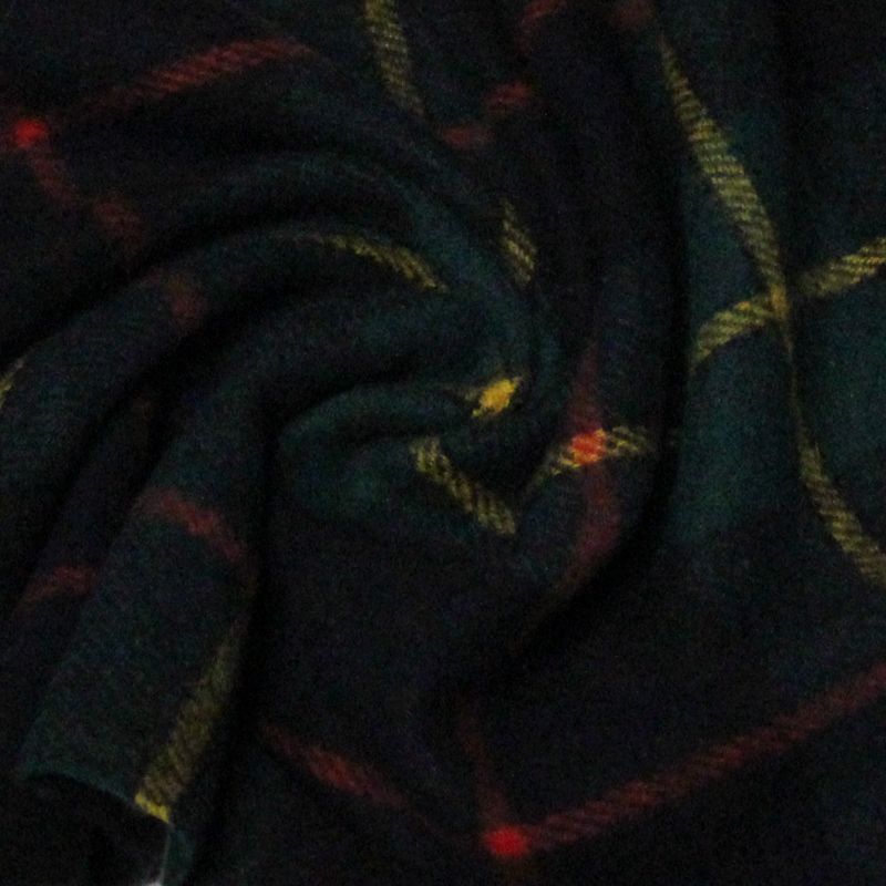 Écharpe à frange de laine - Carreaux vert