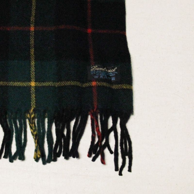 Écharpe à frange de laine - Carreaux vert