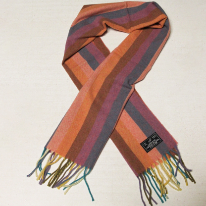 Écharpe à frange de laine - Rayure multicolore ton rose