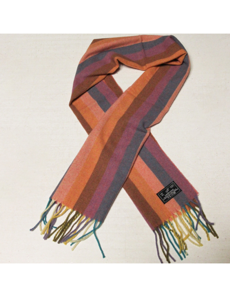 Écharpe à frange de laine - Rayure multicolore ton rose