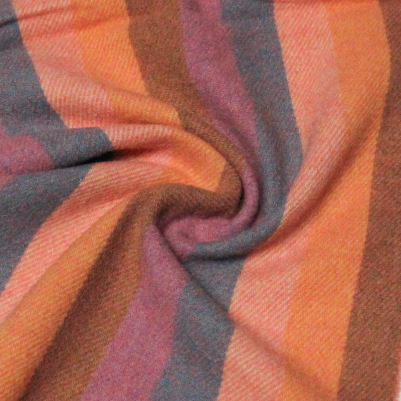 Écharpe à frange de laine - Rayure multicolore ton rose