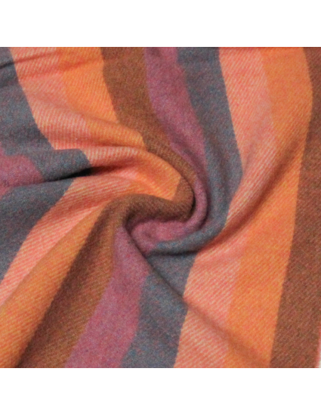 Écharpe à frange de laine - Rayure multicolore ton rose