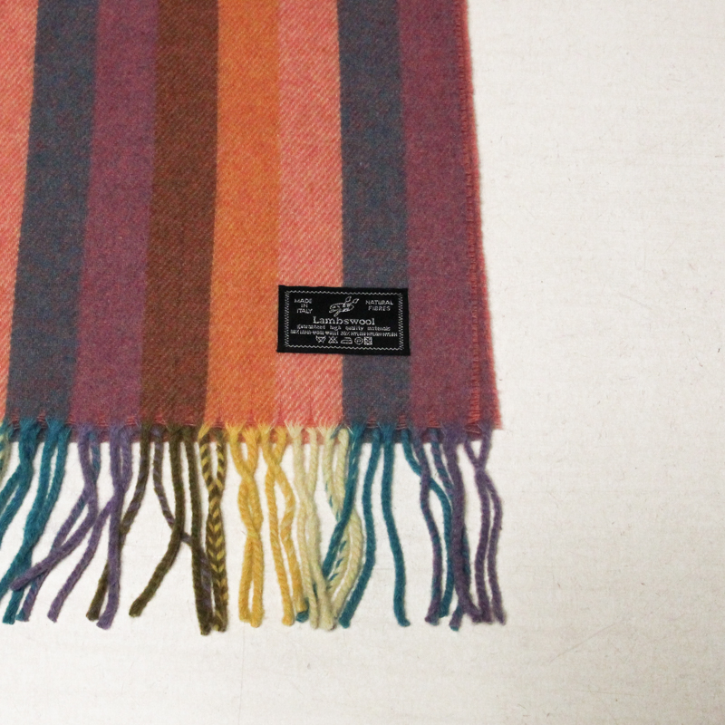 Écharpe à frange de laine - Rayure multicolore ton rose