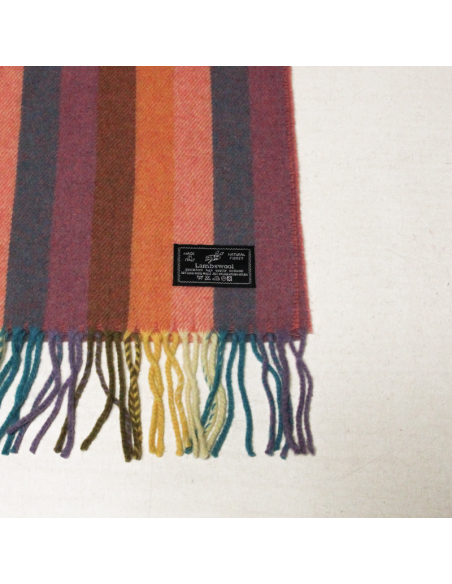 Écharpe à frange de laine - Rayure multicolore ton rose