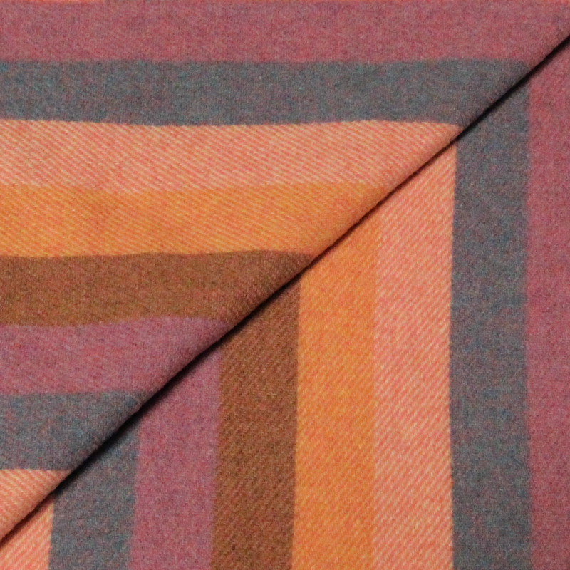 Écharpe à frange de laine - Rayure multicolore ton rose