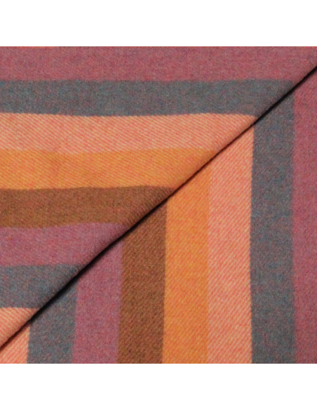 Écharpe à frange de laine - Rayure multicolore ton rose