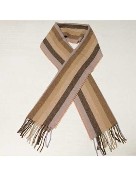 Écharpe à frange de laine - Rayure ton nude
