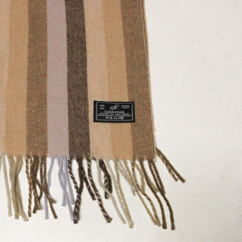 Écharpe à frange de laine - Rayure ton nude